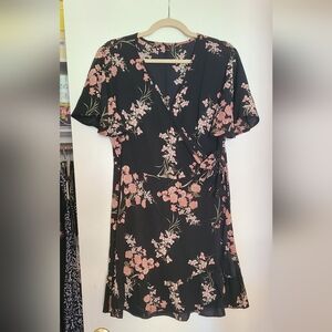 Black floral wrap dress